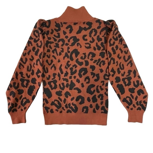 525 Revolve Born In Bklyn Leopard Print Mock Neck Puff Sleeve Sweater. Sm #909 - Picture 4 of 7